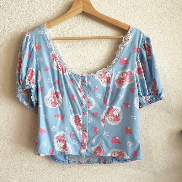 My Melody Peasant Girl Crop Top Large Puff Sleeve Kawaii Cute Kidcore Cosplay - Picture 1 of 6